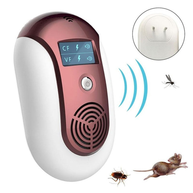 Ultrasonic pest repeller with LCD control panel and front speaker grille, red