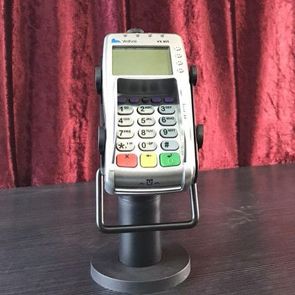 Adjustable POS terminal bracket stand with black base and side card clamp holder