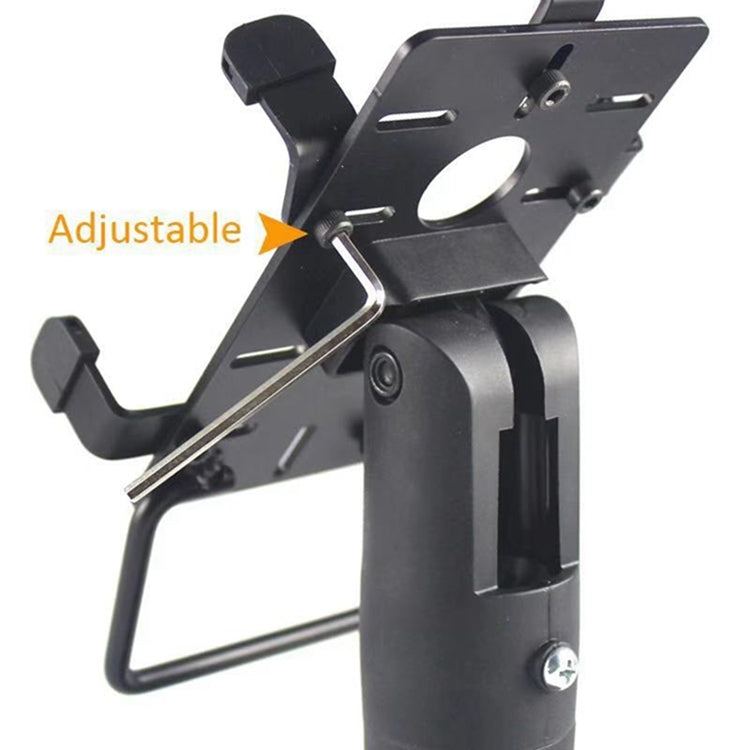 Black adjustable clamp bracket arm with mounting plate and metal support bar