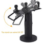 Black adjustable POS stand with tilting mounting clamp arms and round base