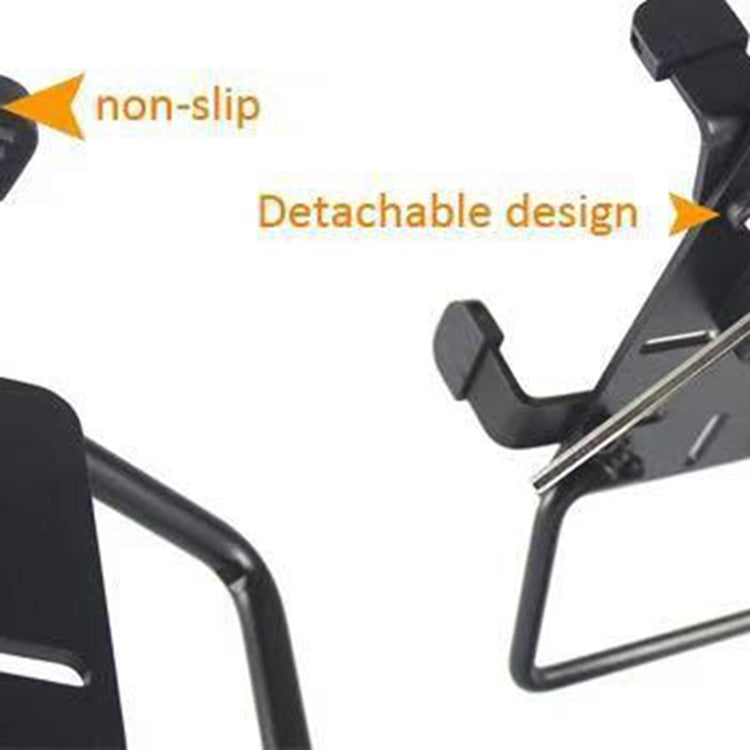 Black detachable clamp holder with non-slip grips and angled support frame