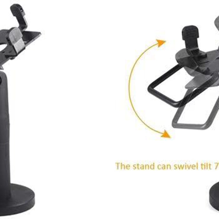 Black swivel-tilt POS bracket stand with hinged clamp arms and round base