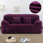 Deep purple plush sofa cover, thick elastic slipcover covering sofa arms and cushions