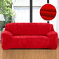 Red plush sofa cover, thick elastic slipcover for couch with arm and cushion coverage