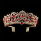 Gold rhinestone tiara crown with red gem accents and combs