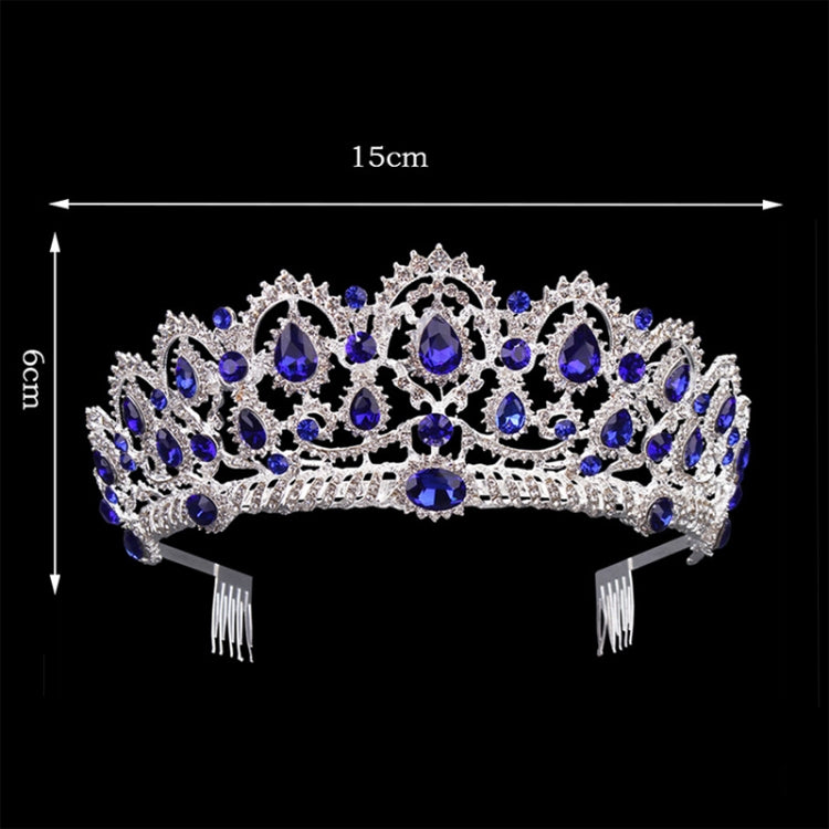 Blue-stone rhinestone pageant crown with silver comb attachments