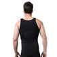 Men's black slimming body shaper tank top, back view, sleeveless scoop neck