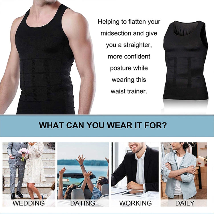 Men's black waist trainer tank top with front compression panels and sleeveless design