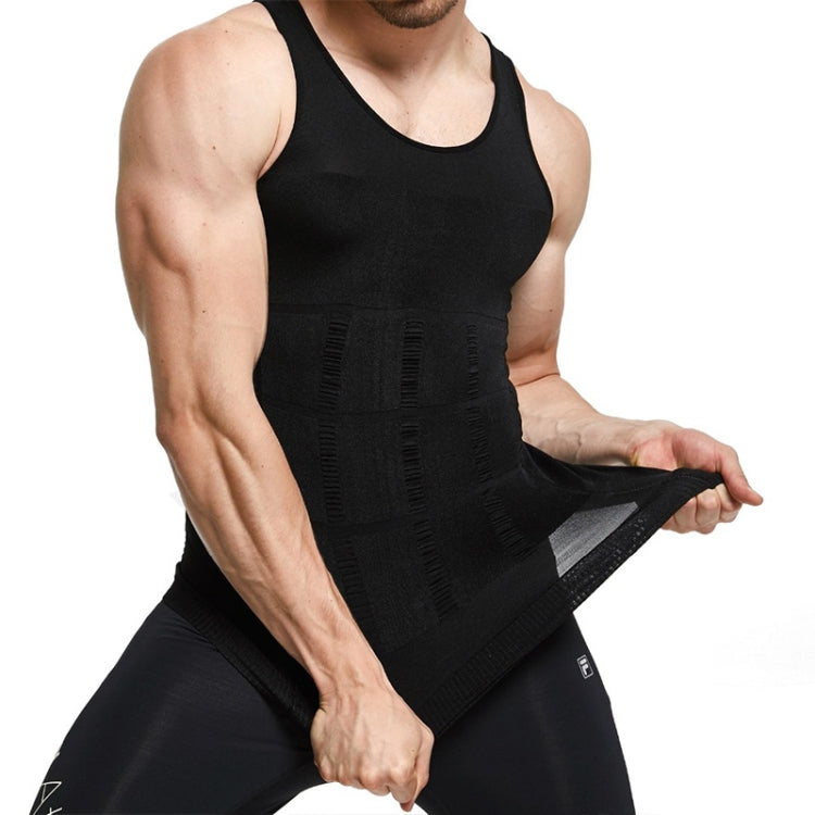 Black sleeveless shaper vest with textured compression bands, side stretch