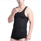 Men's black compression slimming tank vest with front paneling; sleeveless, briefs included.