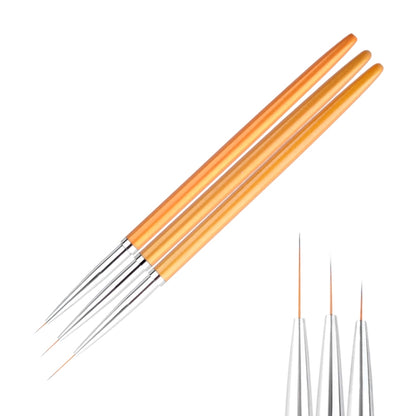 Nail art line painting pens, three orange-handled brushes with fine silver tips and needles