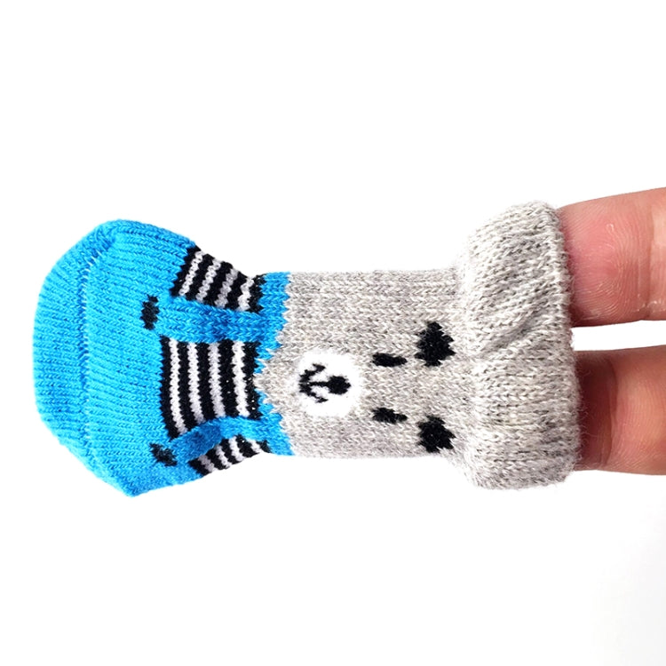 Pet knitted anti-slip socks, blue-and-gray dog face stripes on gray cuff