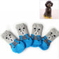 Pet knitted anti-slip socks set, gray dog face with blue toe and cuff accents