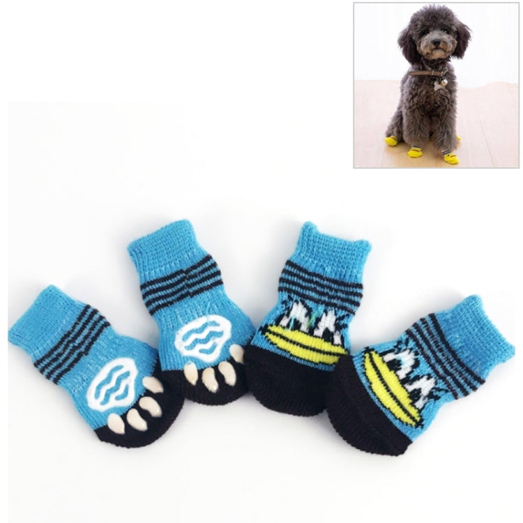 Set of pet knitted anti-slip socks in blue and black with puppy paw and bone designs