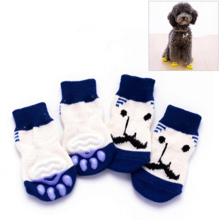 Set of 4 knitted pet anti-slip socks, blue and white puppy dog faces