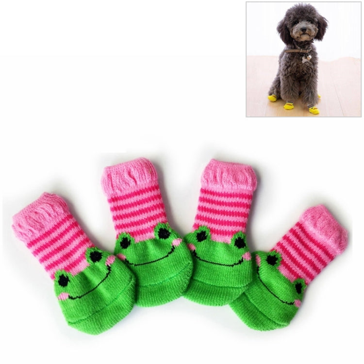 Set of 4 knitted pet anti-slip socks, green characters with pink striped cuffs
