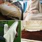 Plush sofa blanket set with teddy fleece texture in beige and dark brown
