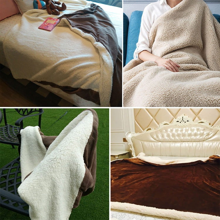 Plush sofa blanket set with teddy fleece texture in beige and dark brown