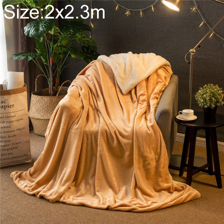 Camel beige thick fleece sofa blanket, 2x2.3m, soft sherpa pile