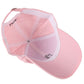 Pink baseball cap with breathable mesh sunshade interior and embroidered side emblem