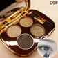 Gold eyeshadow palette with 5 glitter shades: gold, bronze, tan, and dark charcoal
