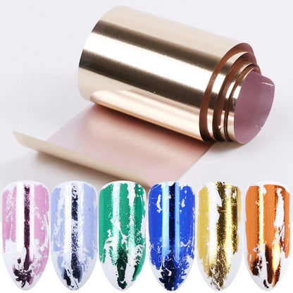Gold and silver metallic nail foil transfer roll with holographic strip sheets