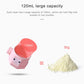 Pink layered milk powder box with tilted compartment and visible powder contents