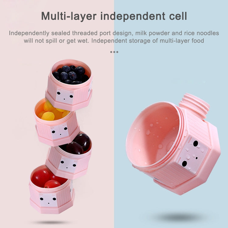 Pink multi-layer milk powder box with open sealed compartments holding berries and pieces