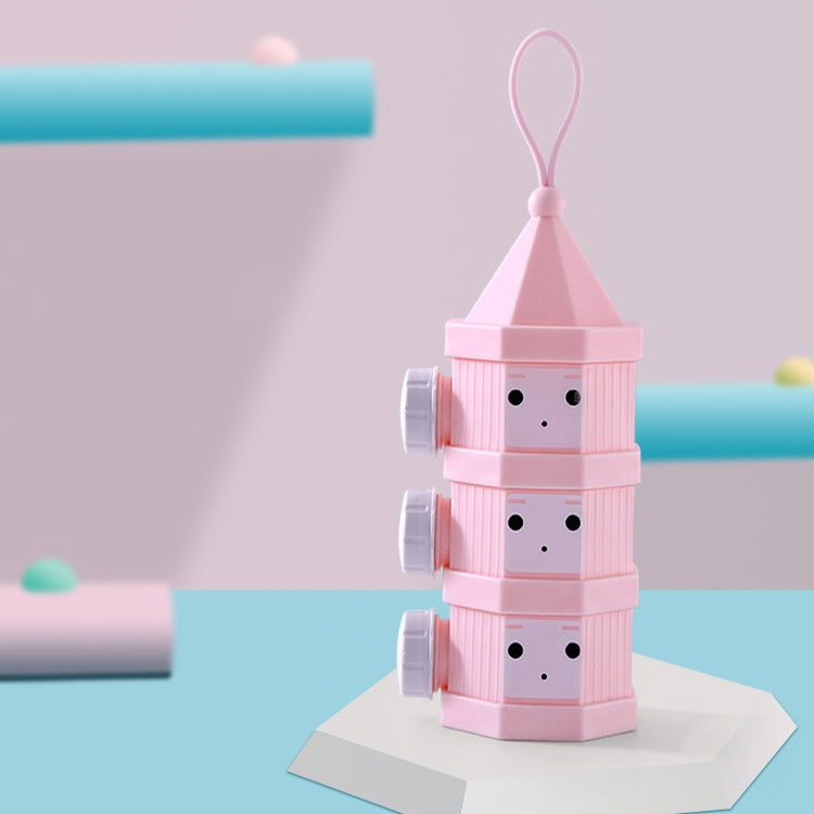 Pink three-compartment portable milk powder box with detachable layers and hanging loop