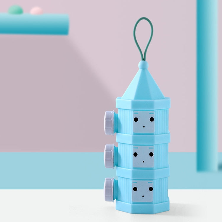 Blue three-tier portable milk powder box with detachable lids and hanging loop