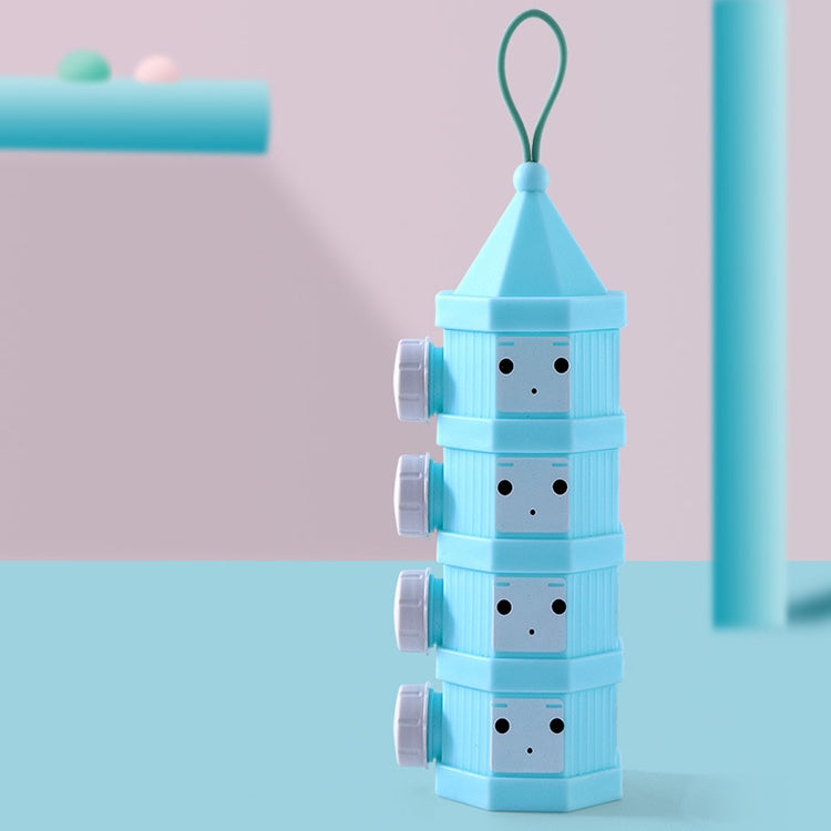 Portable 4-compartment baby milk powder storage box with stackable lids, blue