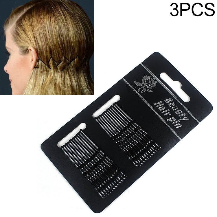 3-piece hair clip set with dark and silver-tone comb teeth on display card