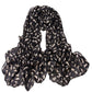 Folded black cat-print chiffon scarf, long 150cm x 60cm, flowing ends