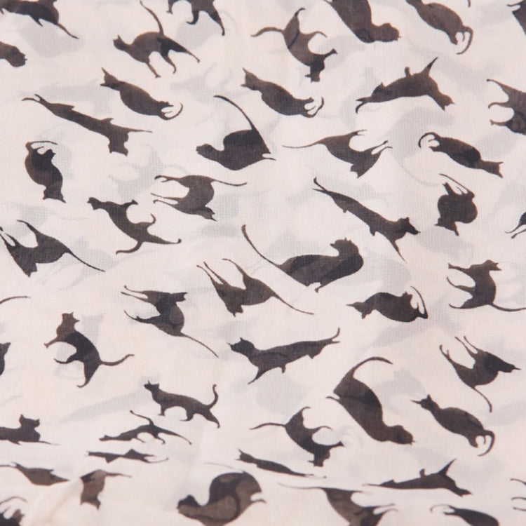 Light beige chiffon scarf with black cat silhouette print pattern