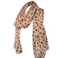 Beige khaki cat-print chiffon scarf with long flowing ends