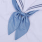 Aqua blue satin bow tie knot with long tails on white collar
