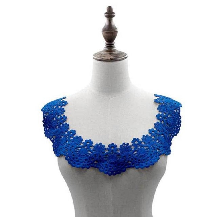 Blue lace fake collar with scalloped edge and floral openwork embroidery