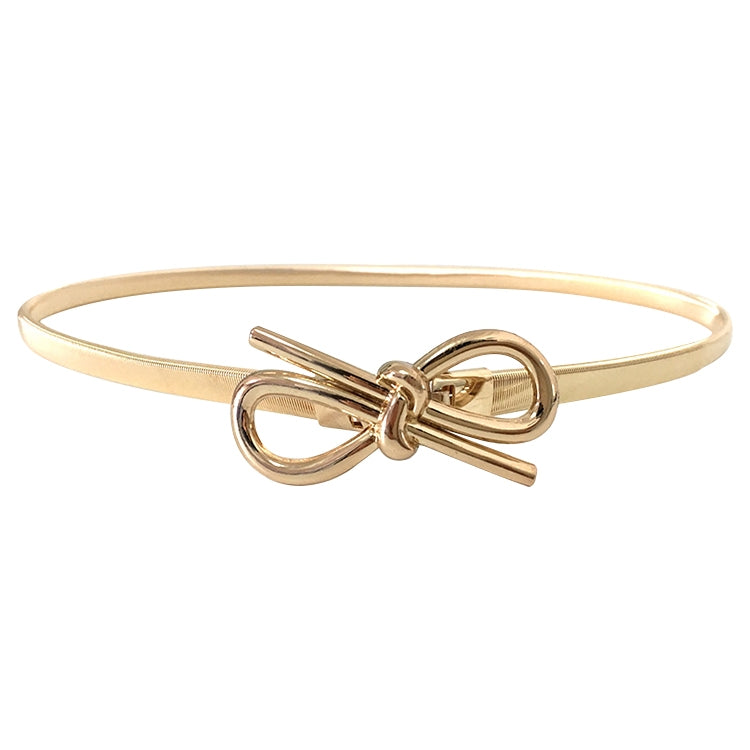 Gold thin elastic belt with bow-knot buckle and long bar detail