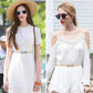Gold elastic fine belt with bow-knot buckle worn at the waist