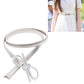 Silver elastic fine belt with bow-knot buckle and oval ring accents