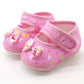Pink baby infant flats with wide strap and bow, soft sole prewalker shoes