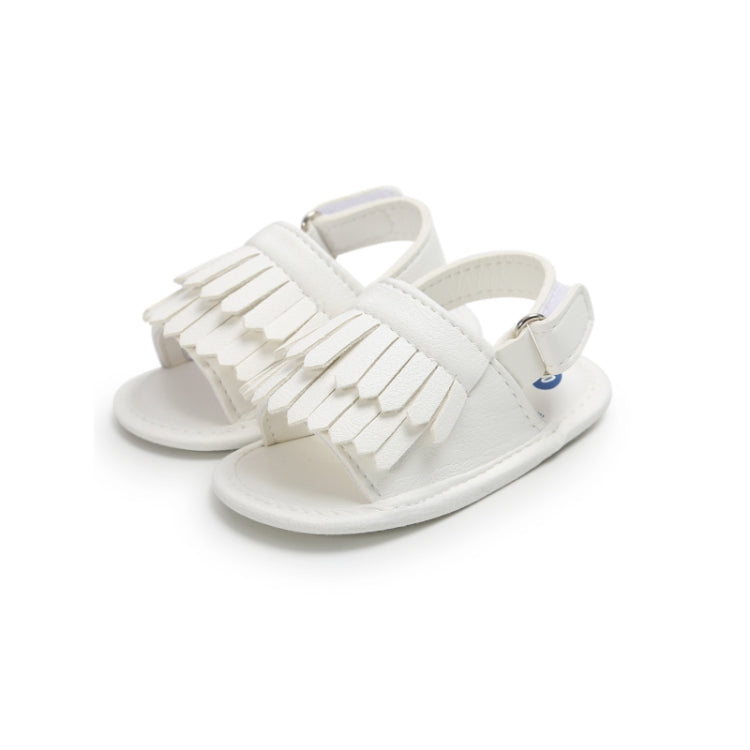 Baby fringed sandals in white PU, side view, open toe with ankle strap