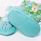 Light blue cartoon animal non-slip socks, dotted grippy sole, striped cuff