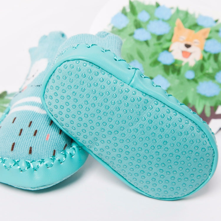 Light blue cartoon animal non-slip socks, dotted grippy sole, striped cuff