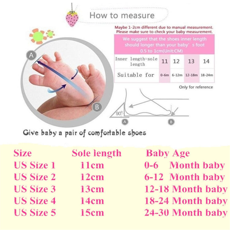 Size chart graphic for baby non-slip cotton socks, showing inner length 11–15cm