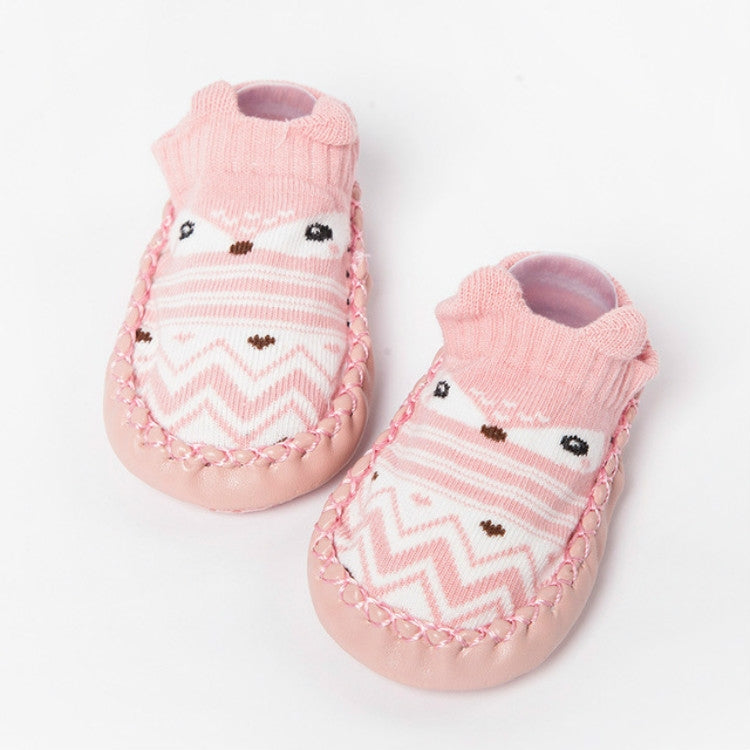 Baby non-slip cotton toddler socks in pink, cute face graphic with zigzag stripes and grips