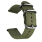 Army green nylon canvas watch band with black ring buckle and adjustment holes