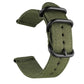 Army green nylon canvas watch band with black ring buckle and pin holes