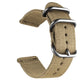 Khaki nylon canvas watch band with silver ring buckle and stitched adjustment