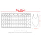 Swimsuit size chart showing bust, waist, hips, length, and cup measurements